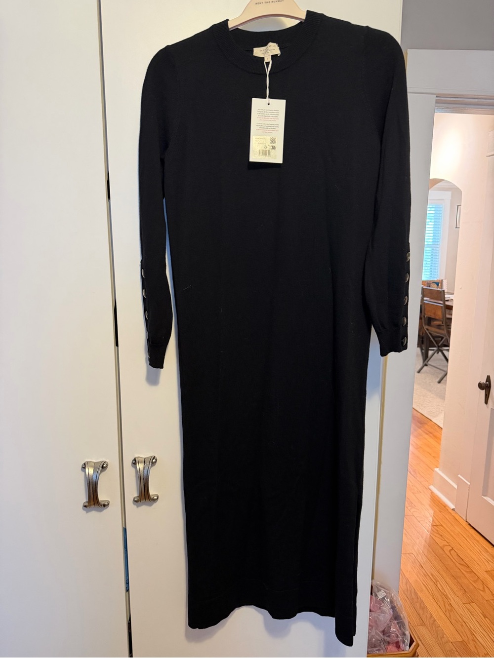 Sezane Black Long-Sleeve Knit Midi Dress